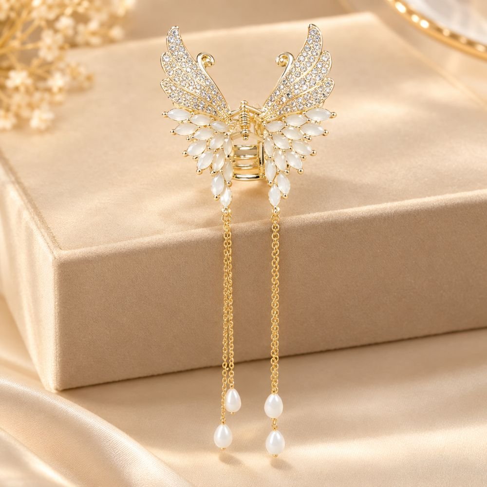 Original Chineese Imported Butterfly Design White Stone Hair Clip - Image 2