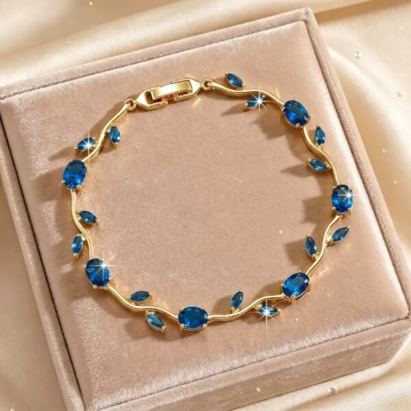 22 karet Gold Plated Diamond Cut Stainless Steel Sapphire blue trendy tulip bracelet