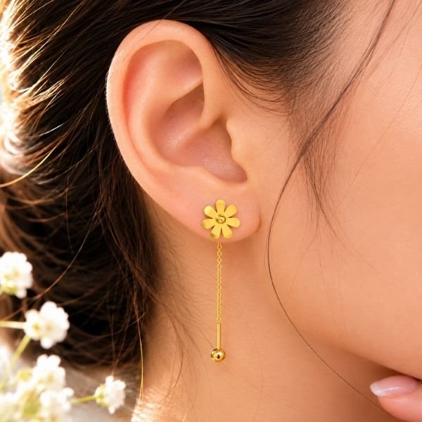 22karet Shining Gold Plated 7 Leaf Sui Suta Earring