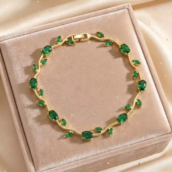 22 karet Gold Plated Diamond Cut Stainless Steel Emerald green trendy tulip bracelet