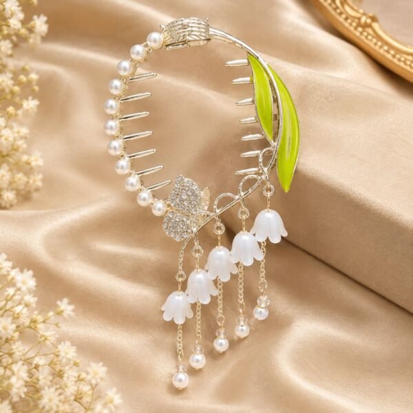 Alternative view of Original Chineese Imported 5 White Floral With green Leaf Hair Clip