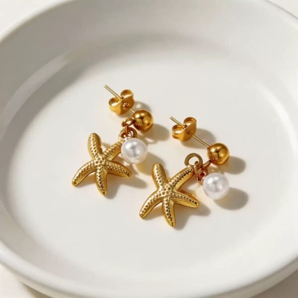 22karet Shining Gold Plated Sea Pearl & Starfish Earring