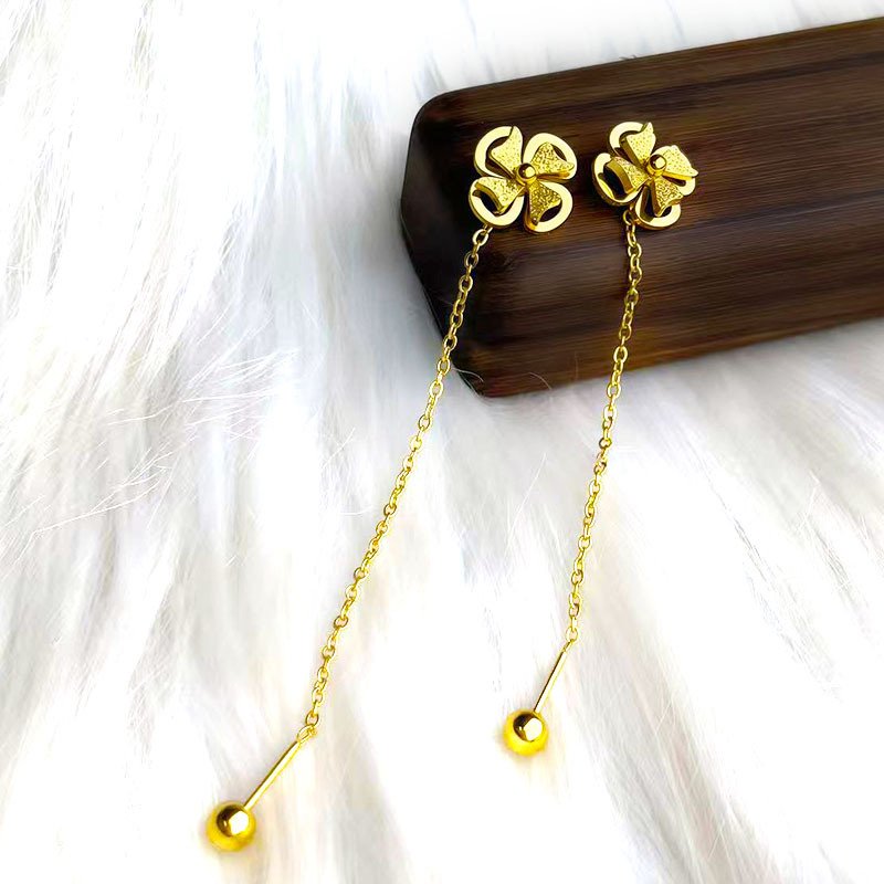 22karet Shining Gold Plated 4 Leaf Sui Suta Earring - Image 2